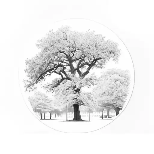 street sign with oak trees in the background  tattoo design idea