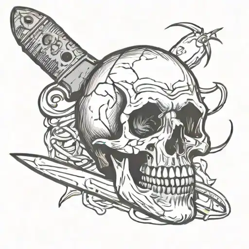 skull and a knife piercing tattoo design idea