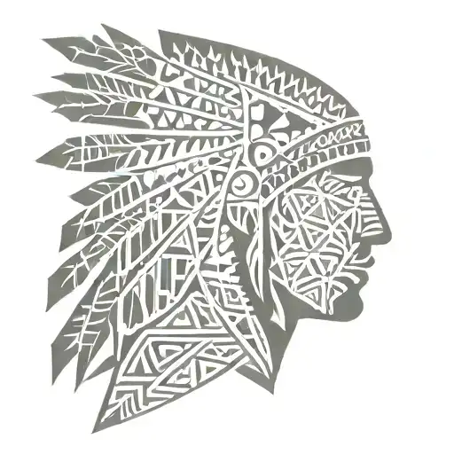 Tribal chief silhouette with geometric patterns representing leadership qualities tattoo design idea