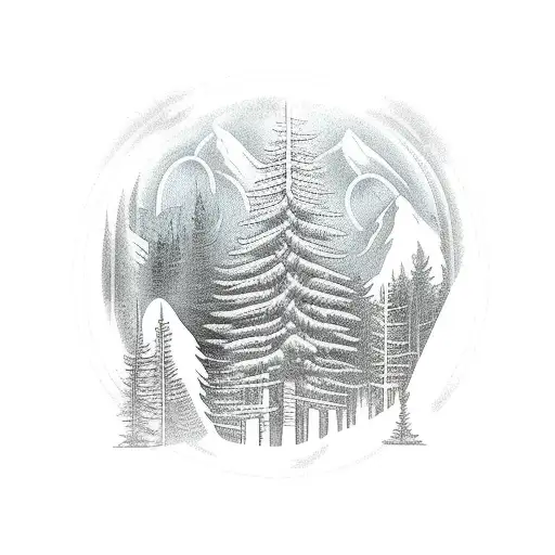 Vintage vinyl record player with forest scenery inside tattoo design idea