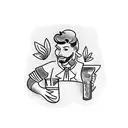 Bartender serving drinks in a lush jungle setting tattoo design idea