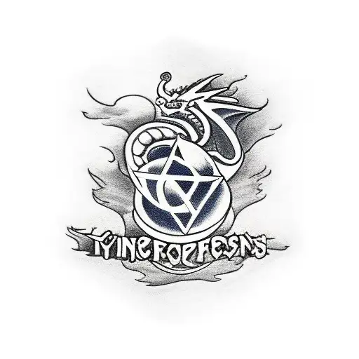 engine block with Dragon and pistons shotiing flames tattoo design idea