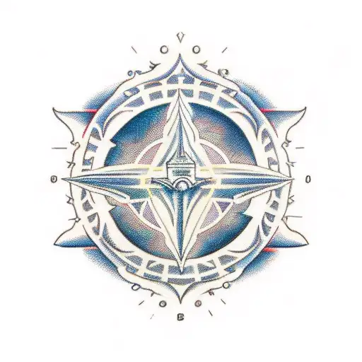 A traditional tattoo depicting a blueprint of a grand temple with divine rays of light shining upon it tattoo design idea