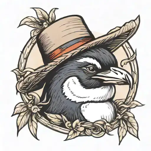 penguin in straw hat tattoo design idea