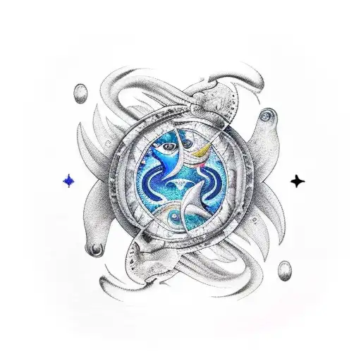 Pisces Aquarius cusp ying yang tattoo design idea