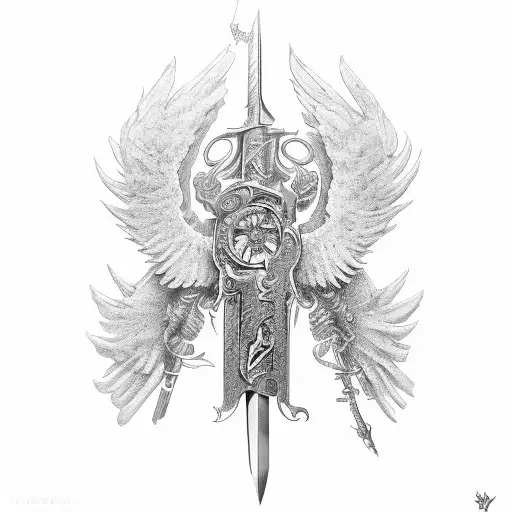 sword and wings tattoo design idea