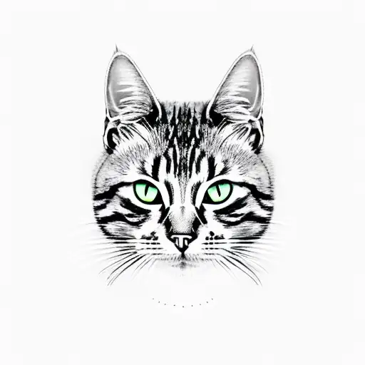 half face of black cat and half face of tabby cat tattoo design idea