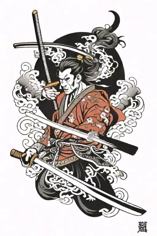 japanese home, samurai, sword tattoo design idea