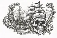 skull ship and anchor tattoo design idea