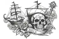 skull ship and anchor tattoo design idea