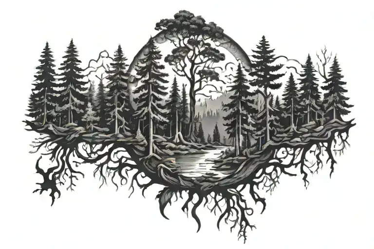 dark forest tattoo design idea