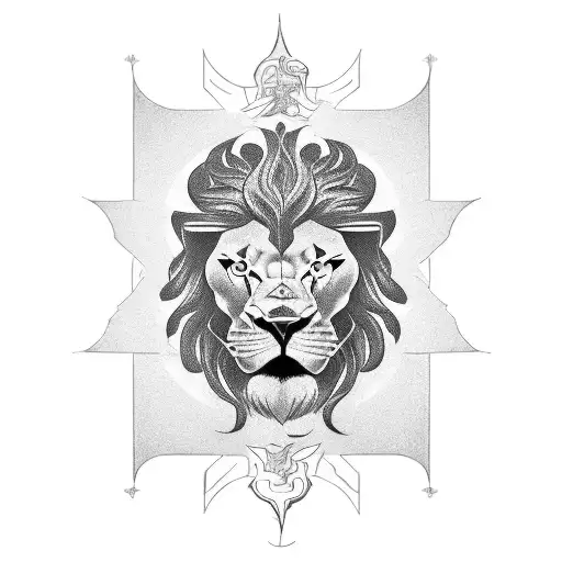 A greek pillar broken in two with escanor's lion sign in the middle tattoo design idea