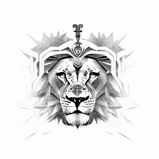 A greek pillar broken in two with a lion sign in the middle tattoo design idea