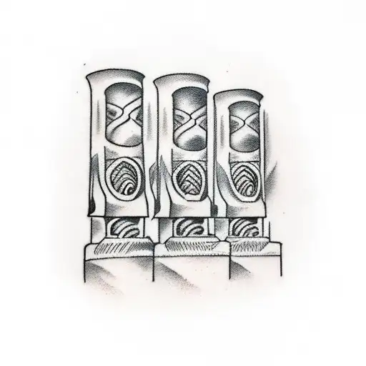 Three ionic Greek columns with before them the sign that escanor of the seven deadly sins, has in the back tattoo design idea