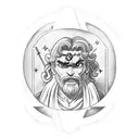 Three ionic Greek columns with before them the sign that escanor of the seven deadly sins, has in the back tattoo design idea