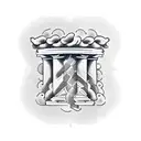 Three ionic Greek columns with before them the sign that escanor of the seven deadly sins, has in the back tattoo design idea