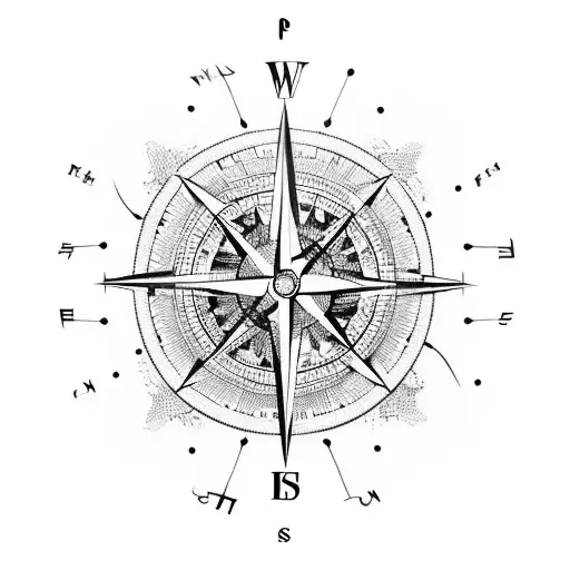 A compass made of musical notes, with each direction representing a different country the client has traveled to tattoo design idea