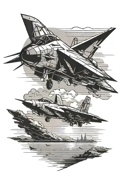 f14 tomcat sunset background tattoo design idea