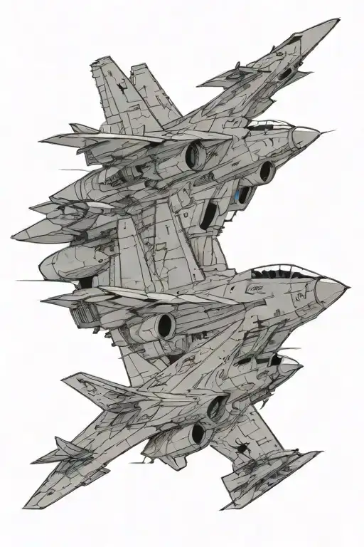 a f14 tomcat on the elevator of an aircraft carrier showing its shilloute due sunset on the background tattoo design idea