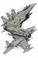 a f14 tomcat on the elevator of an aircraft carrier showing its shilloute due sunset on the background tattoo design idea