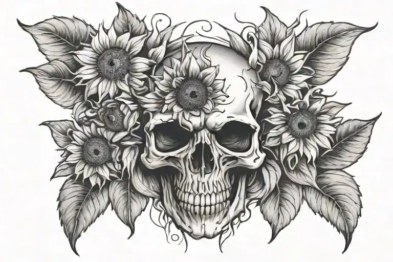 skull sunflower sternum tattoo tattoo design idea