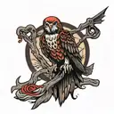 grim reaper red tailed hawk perched tattoo design idea