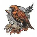 grim reaper red tailed hawk perched tattoo design idea