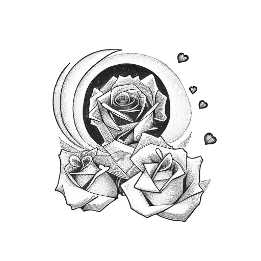 moon with rose heart broken  tattoo design idea