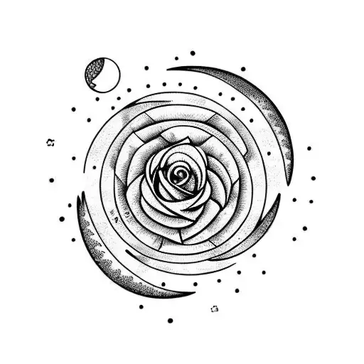 moon with rose heart broken  tattoo design idea