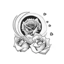 moon with rose heart broken  tattoo design idea