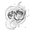 moon with rose heart broken  tattoo design idea