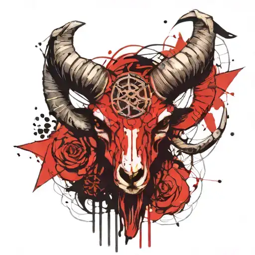 ram skull with pentagram on forehead tattoo design idea