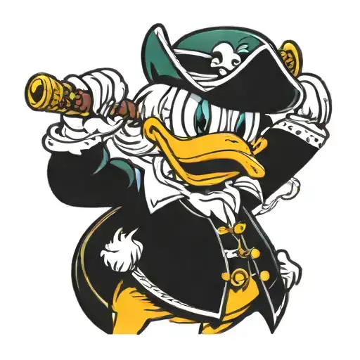 An illustration showing Donald Duck wearing an eye patch and holding a sword, alongside Bod Bonny, too tattoo design idea