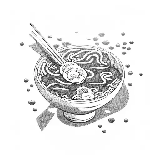 simple, bowl of ramen, minimal, chopsticks, noodles, steam, pork belly, egg,  tattoo design idea
