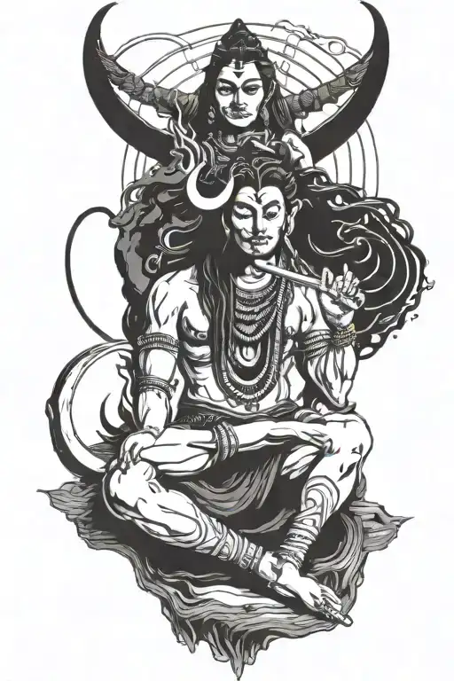 Lord Shiva meditating under the crescent moon, embodying inner strength and tranquility tattoo design idea