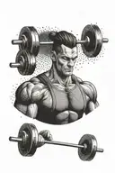 A textile business owner lifting weights in the gym, showcasing strength and determination in dotwork style tattoo design idea