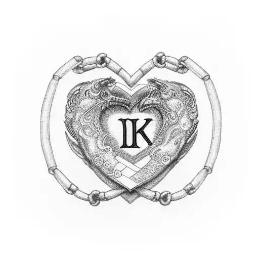 male bracelet with heart and the initials M and K tattoo design idea