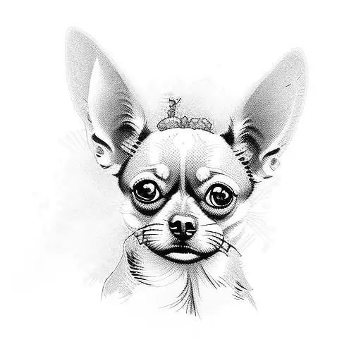 A camera lens forming a crossstitch pattern with a Chihuahua silhouette inside tattoo design idea