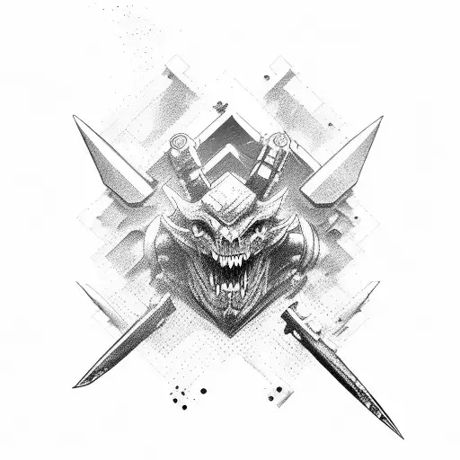 The text "Pansertom" with a battle tank crushing something tattoo design idea