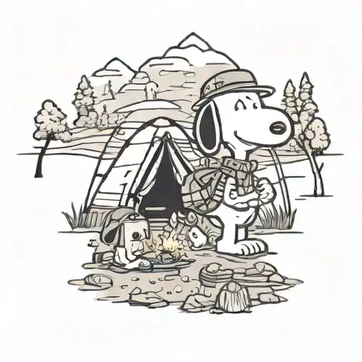 snoopy camping tattoo design idea