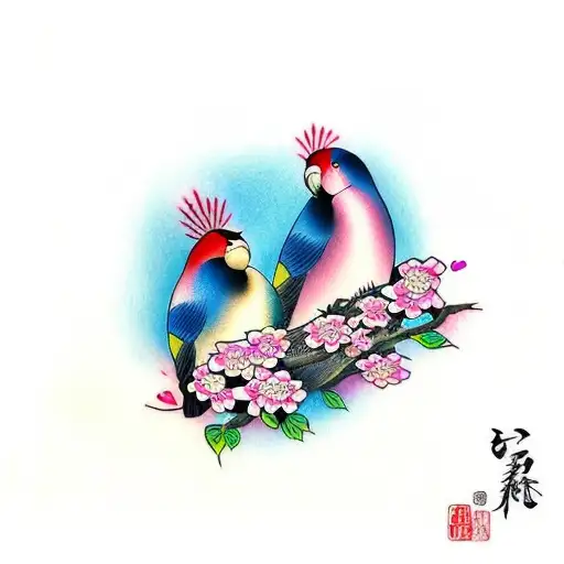 love bird on dogwood tattoo design idea