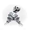 biomechanicalfemale skeleton hand holding a lotus tattoo design idea