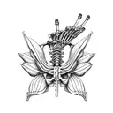 biomechanicalfemale skeleton hand holding a lotus tattoo design idea