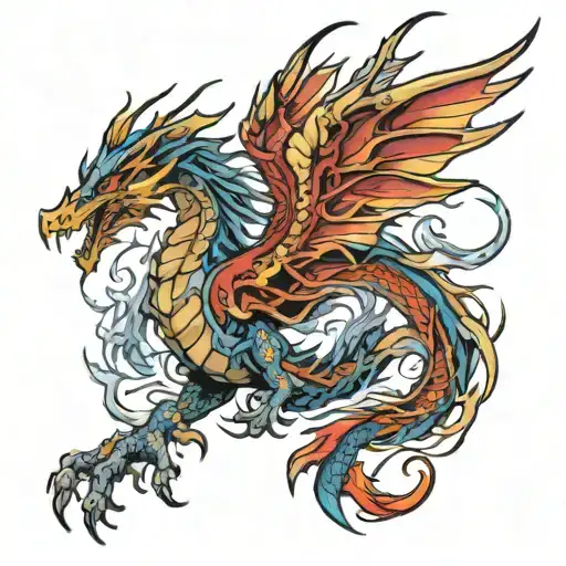 dragon phoenix rising from the ashes tattoo design idea
