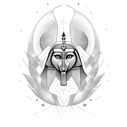 A blackwork tattoo featuring the iconic Sphinx, a symbol of wisdom and mystery. tattoo design idea