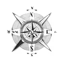 compass, drone, clouds, mountains tattoo design idea