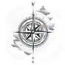 compass, drone, clouds, mountains tattoo design idea