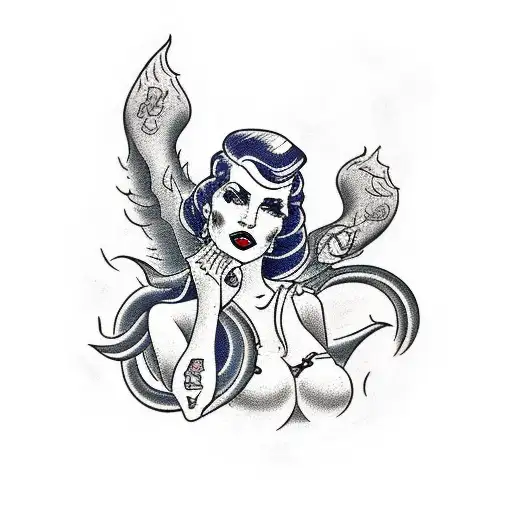 siren sexy with waves  tattoo design idea