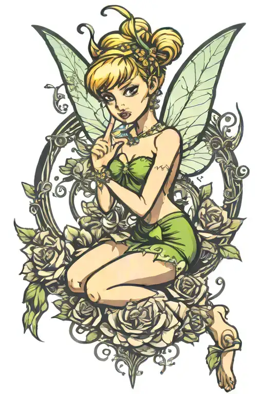 Tinkerbell with fists up  tattoo design idea