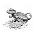 simple polynesian lizard with marigolds tattoo design idea